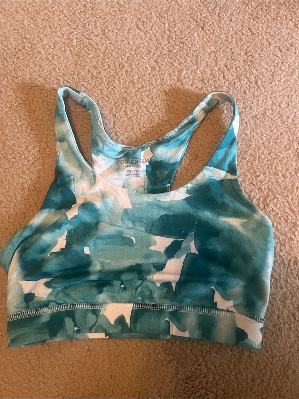 Joe Fresh Teal & White Tie-Dye Sports Bra